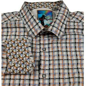 Robert Graham 3XL Plaid Shirt Men Skulls Flip Cuff Pattern Classic Fit Cotton
